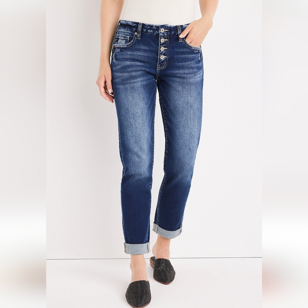 Kancan Boyfriend Mid Rise Button Fly Jean